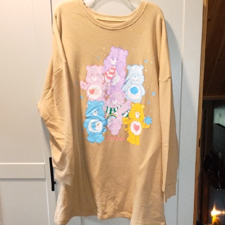 Care Bears Beige Long-Sleeve Sweatshirt Sleepshirt With Colorful Bear Graphic